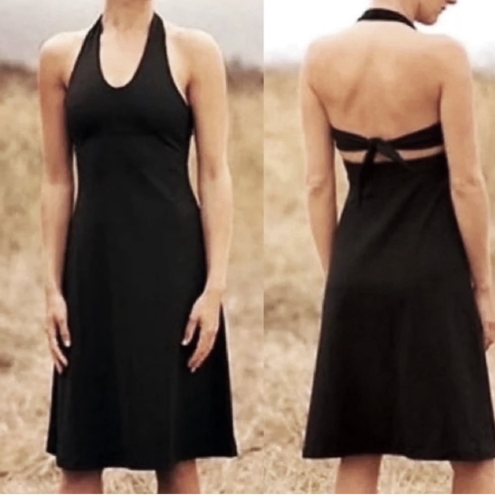 Patagonia Black Halter Dress Spandex Blend MIDI Size large